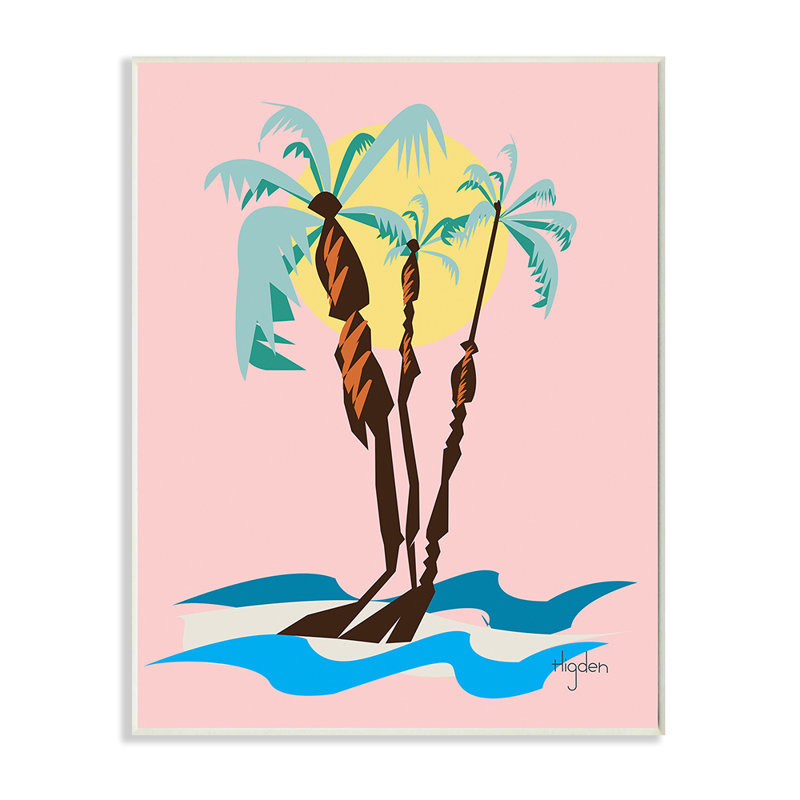" Tropical Palm Tree Trio Pink Sunny Sky " by Mark Higden, 15" H x 10" W x 1.5" D, Wood Plaque