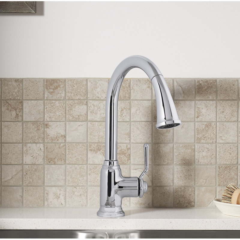 Ludington Pull-Down Single-Handle Kitchen Sink Faucet with Two-Function Sprayhead, Polished Chrome