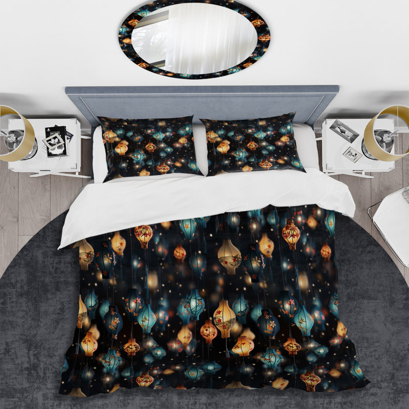 Lanterne en papier Glow I Bedding, Housse de couette pour grand lit et 2 taies décor