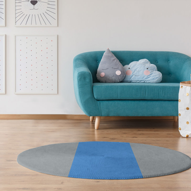 Tapis à rayures en poly-gris tennessee foote, Rond 5 pi
