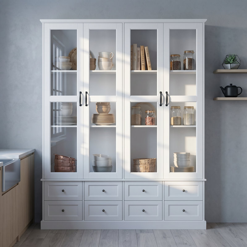 79" H Curio Cabinet With Lights & 8 Drawers