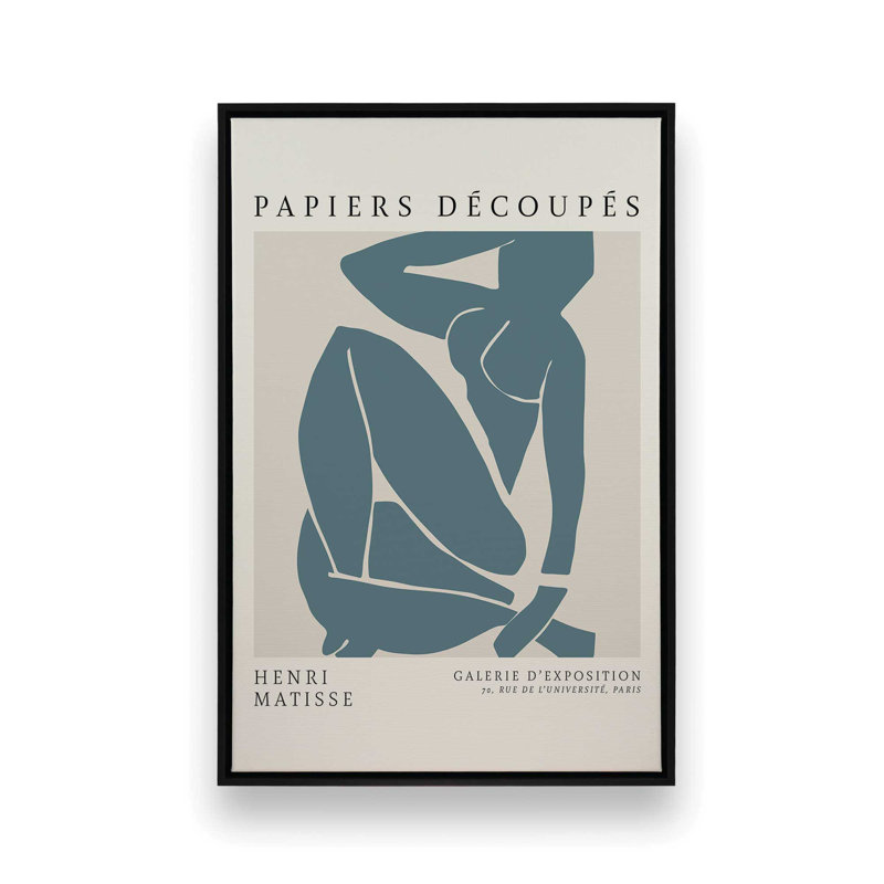 Matisse's Nude III en bleu minuit, Cadre flottant noir satiné, H 18,75 po x l 12,75 po x P 1,75 po