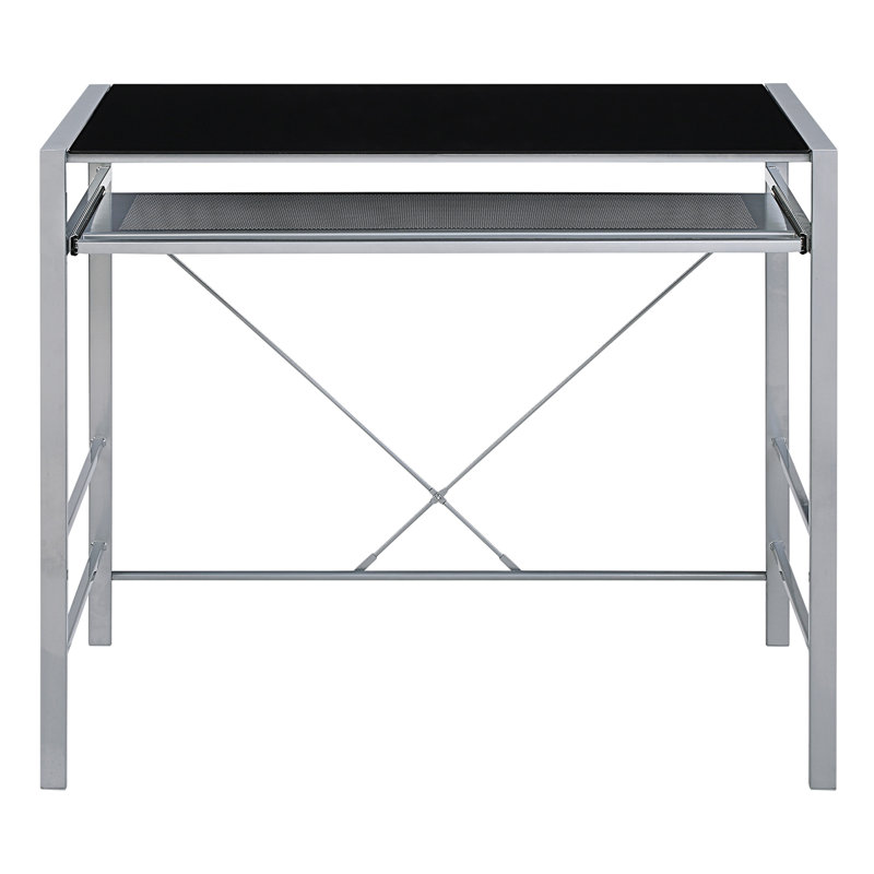 Glass Top Metal Base Computer Desk, Black/Silver