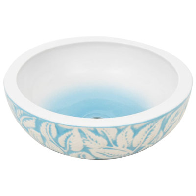 Marlow Home Co. Amarchand 41mm L x 41mm W White/Blue Ceramic Circular Sink