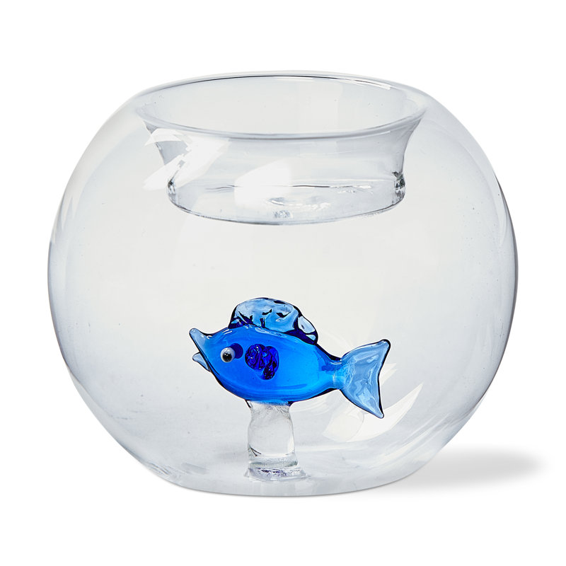 Bougeoir poisson globe en verre bleu Everyday