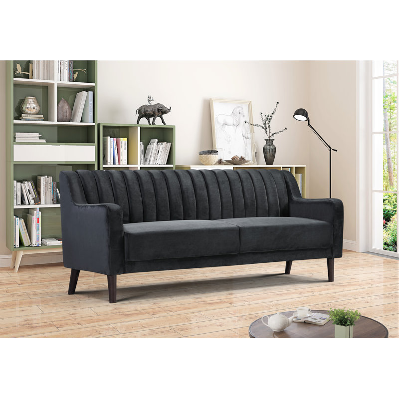Holtzclaw 73.6'' Velvet Sofa, Black Velvet