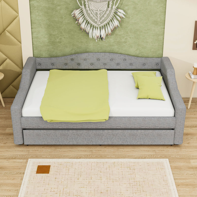 Full XL Upholstered Daybed with LED Lighting and Twin XL Trundle, Gray