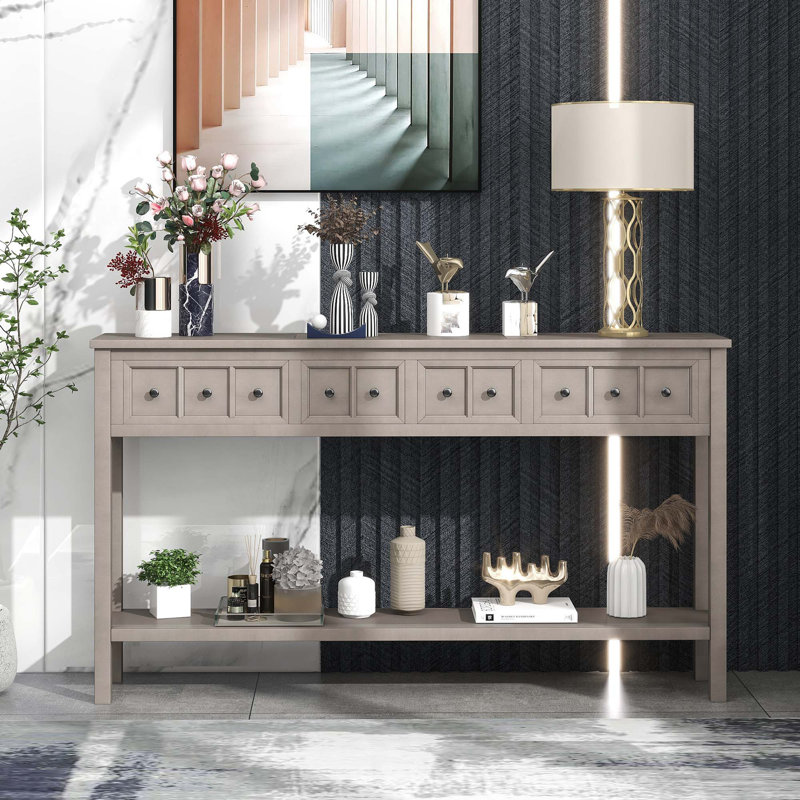 Himanshu Rustic Entryway Console Table, 60" Long Sofa Table with two Different Size Drawers and Bottom Shelf for Storage