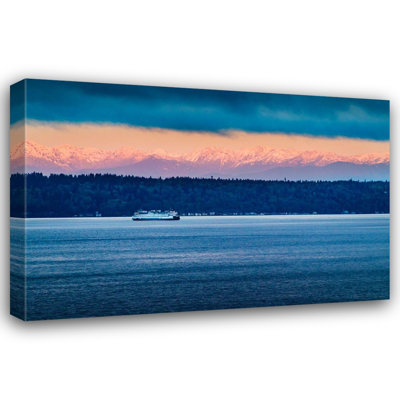 ArtDirect Casey, Rob Gallery Wrapped Canvas Art Titled: Edmonds to Kingston ferry and morning view of the Olympic Mountains and the town of Kingston, WA
