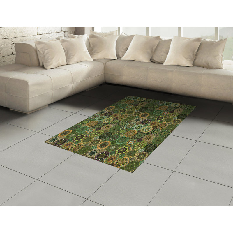Tapis décoratif en fibres à haute densité Mandala, Rectangle— 4 pi x 5 pi 8 po