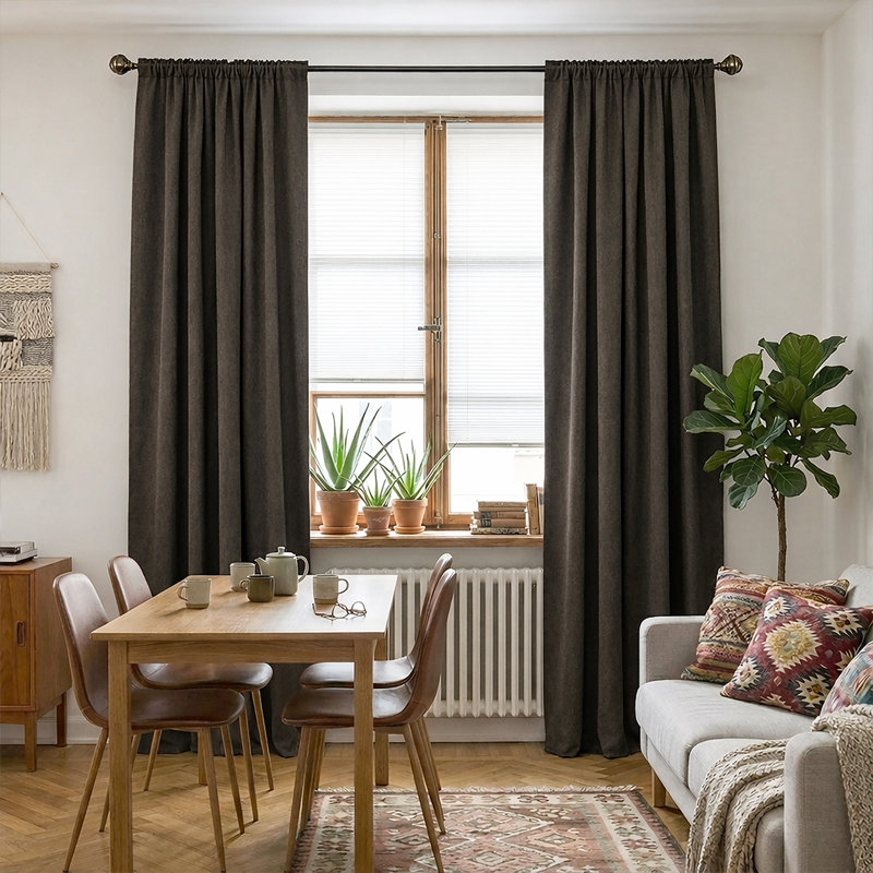Ensemble de 2 rideaux obscurcissants et isolants à aspect lin （, Black Grey, L 53,94 po x L 94,49 po