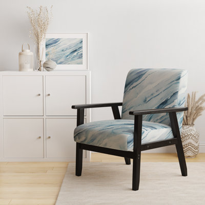 Blue Whirlwind I - Velvet Upholstered Modern Arm Chair, Geometric Shapes Accent Chair