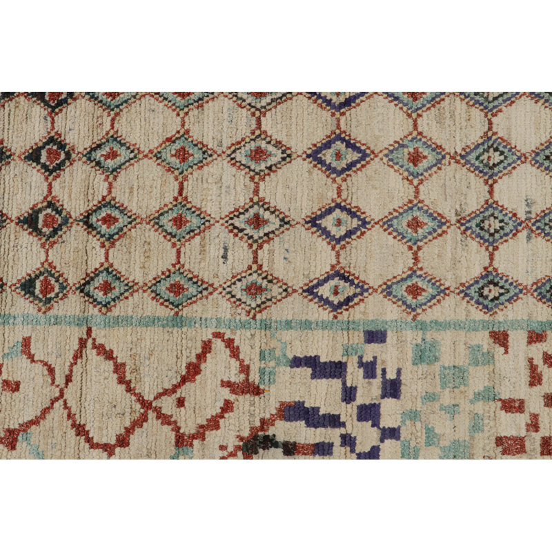 Moroccan Hand Knotted Geometric Area Rug, Rectangle 9' x 12'