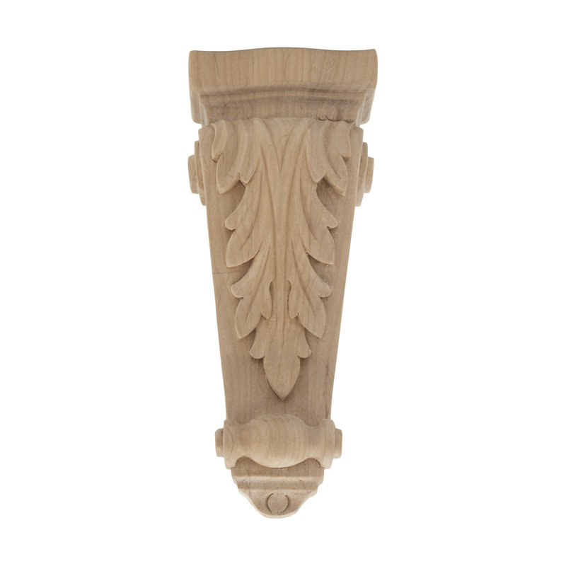 7-1/8 in x 2-3/4 in x 1-3/8 in Unfinished Hand Carved Solid Acanthus Leaf Wood Corbel, Alder