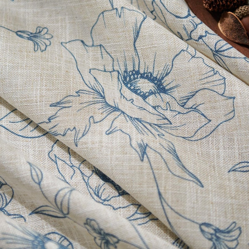 Linen Blend Room Darkenin Curtain Panel Pair, 127cm Width x 243.84cm Drop, Blue