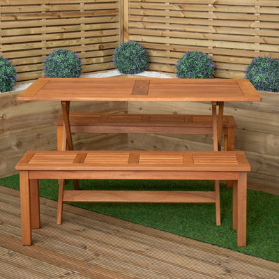 Gillian Outdoor 4 Person Rectangular Wooden Garden Dining Table With 2 Benches