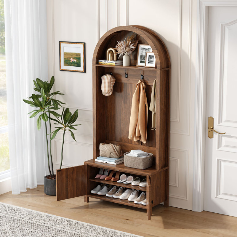Hall Tree 31.5'' Wide With Shoe Storage, Brown