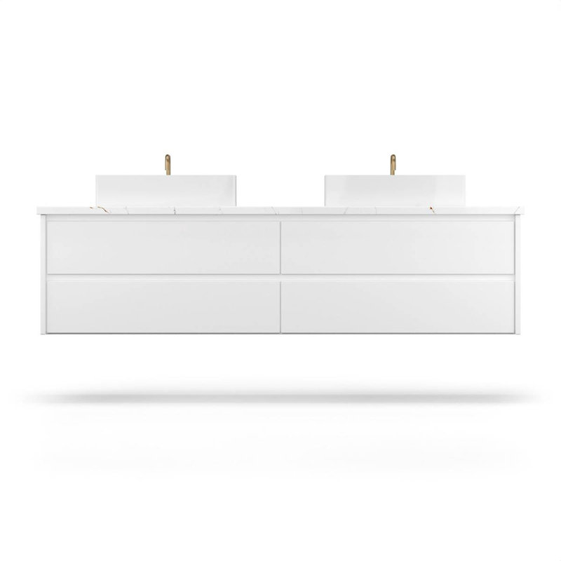 Gilded Double Drawer Bath Floating Vanity, Pure White, 60"