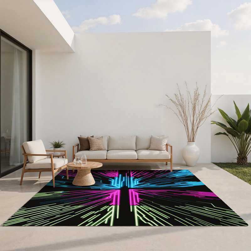 Neon Cascade Indoor And Outdoor Area Rug, Rectangle 1'6" x 2'6"