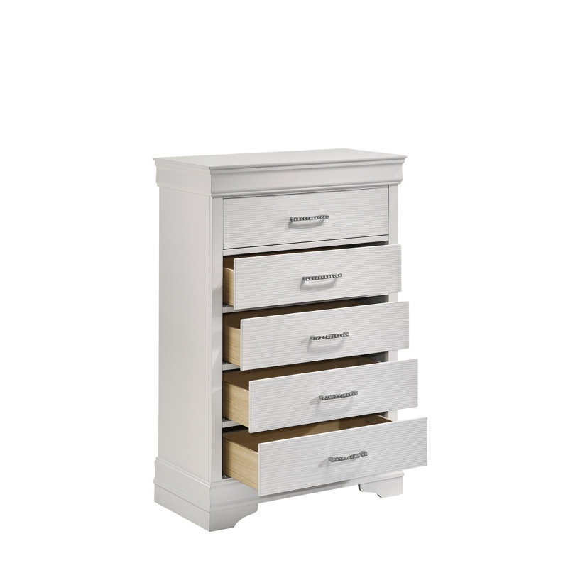 Commode moderne 5 tiroirs en bois, Blanc