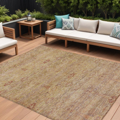 10' X 14' Coral And Copper Oriental Washable Indoor Outdoor Area Rug