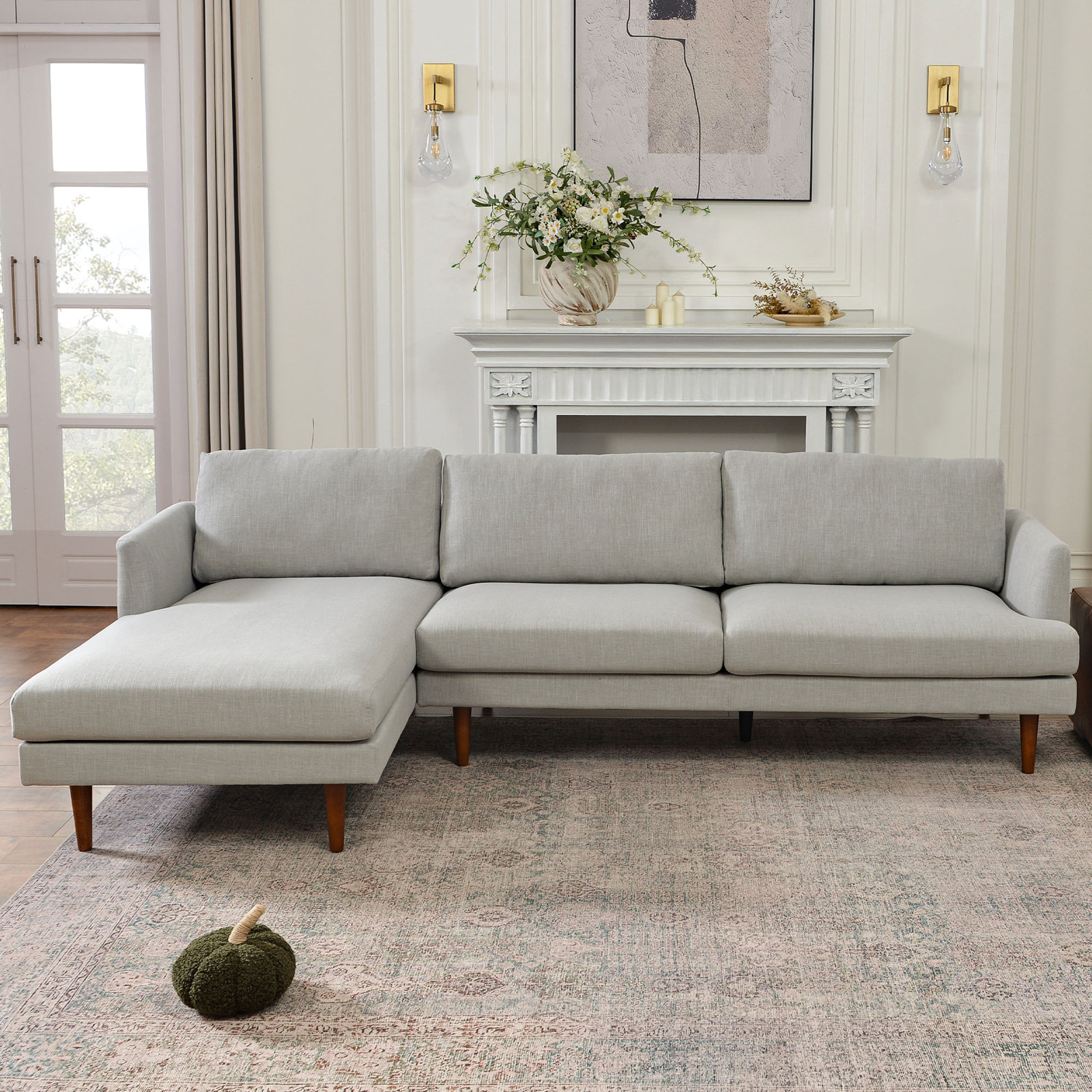 Miller Sectional, Left Hand Facing, Light Gray Polyester Blend