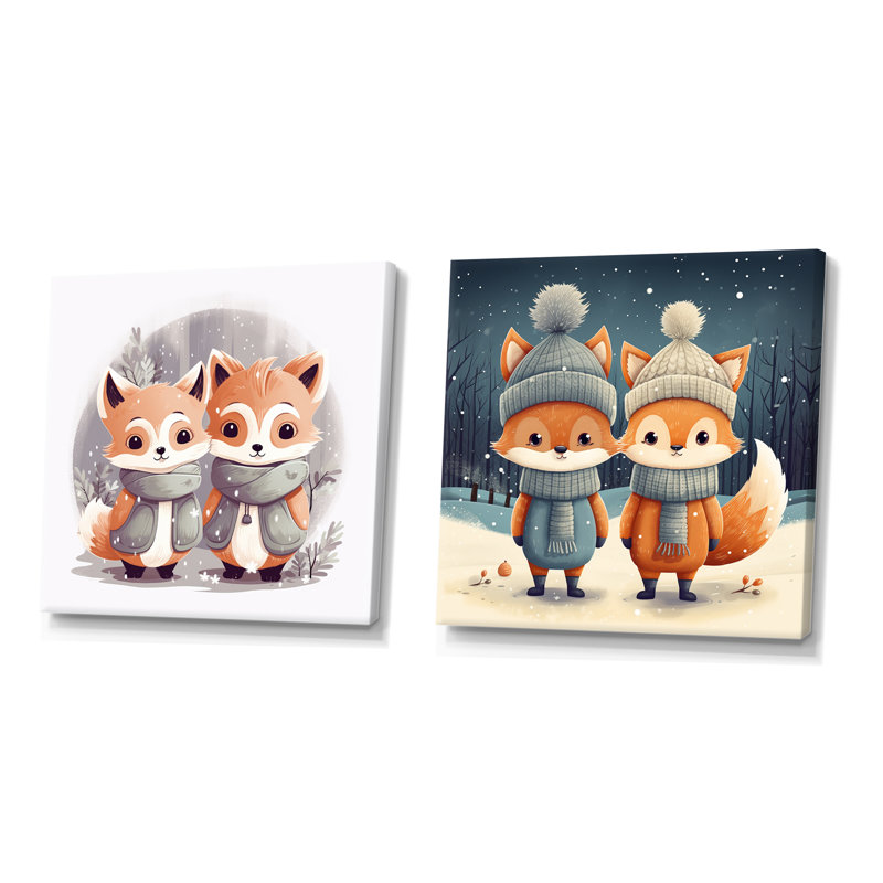 «Nursery Animal Fox I», ensemble de 2 reproductions sur toile, Toile tendue, H 16 po x l 33 po x P 1 po