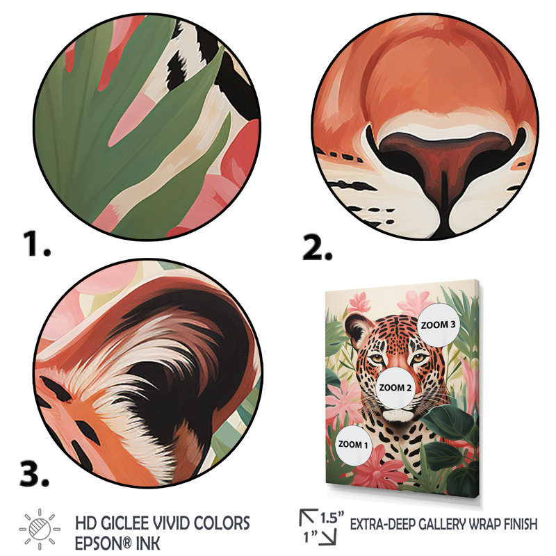 Green and Pink Jungle Leopard Canvas Wall Art
