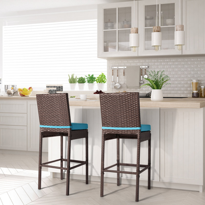 Tabouret de bar 30 po avec coussin, Bleu