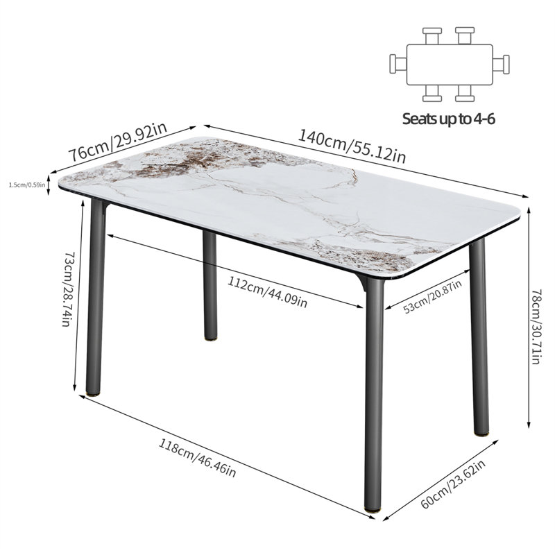 Table de salle à manger rectangulaire en marbre brillant 4-6 sièges