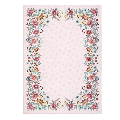 Tapis floral - Tapis lavable à poils courts - Revers antidérapant - Idéal pour le salon, la chambre à coucher, la salle à manger - Décoration intérieure moderne