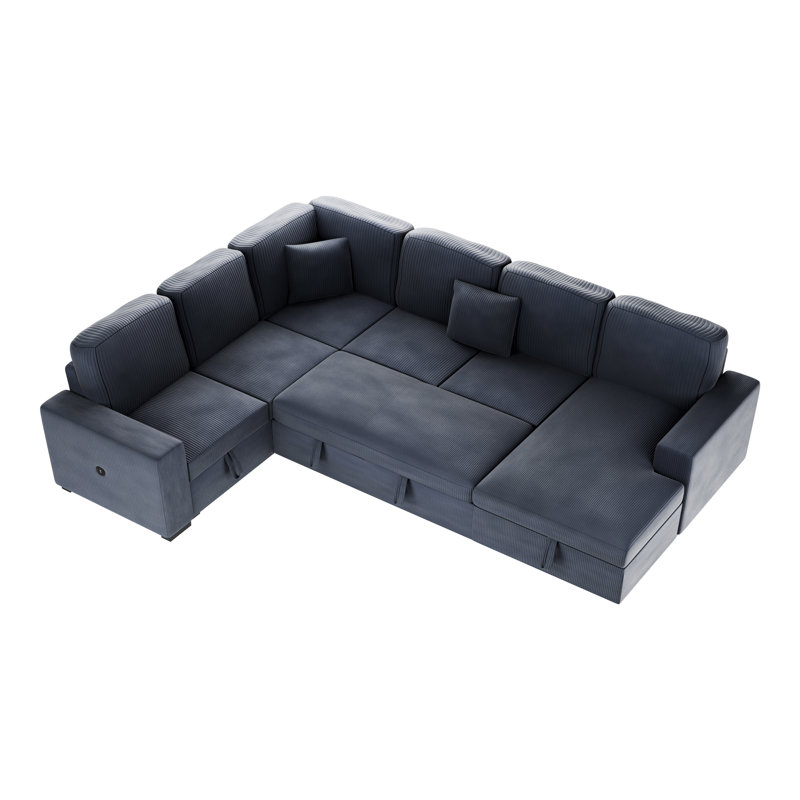 Canapé modulaire 4 pièces convertible, Velours côtelé gris