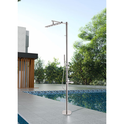 Douche d'extérieur 86 po H 86 po à double fonction en acier inoxydable 304 avec douche à main, tablette et crochet
