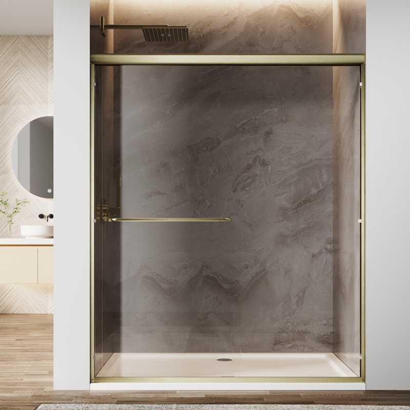 60" X 72" Double Sliding Doors with Double-handle towel rack and 1/4" Tempered Glass, Gold, Gold