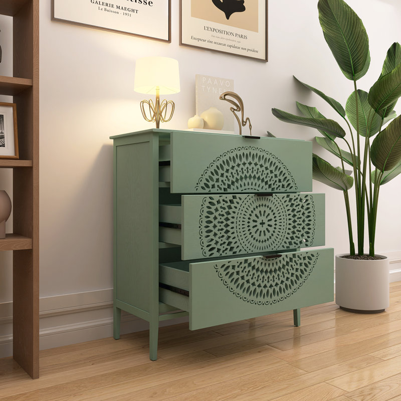 34 In. H Cabinet With 3 Drawers, Black, Green