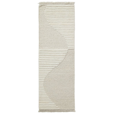 Tapis rectangulaire en laine / coton tissé à plat à motif géométrique Alar en ivoire / gris