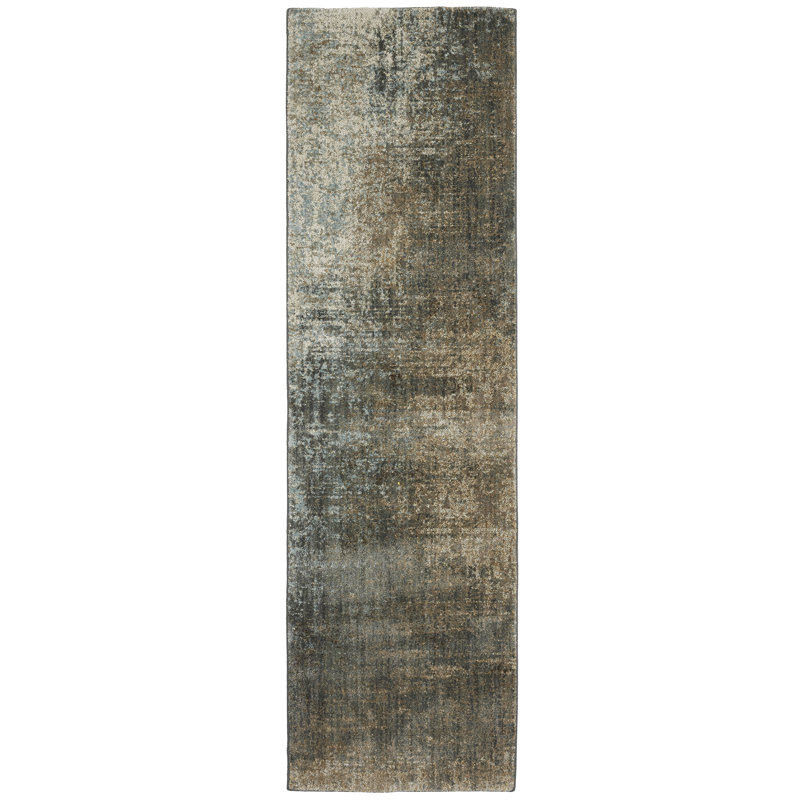 Gray Abstract Stain-resistant Synthetic Runner Rug
