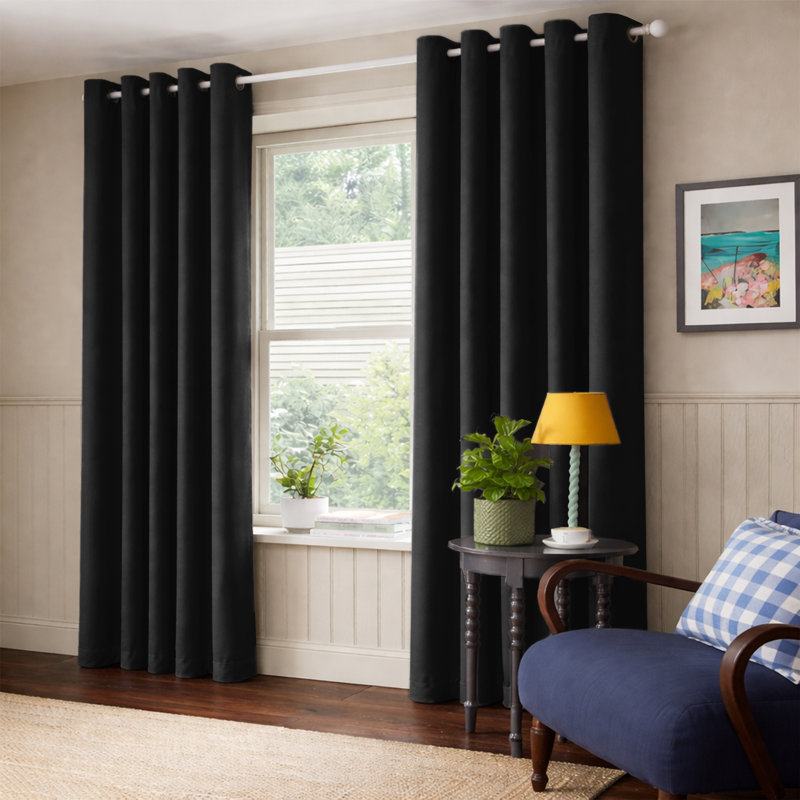 100% Room Darkening Blackout Drapes for Bedroom & Living Room, 228cm Width x 228cm Drop, Black