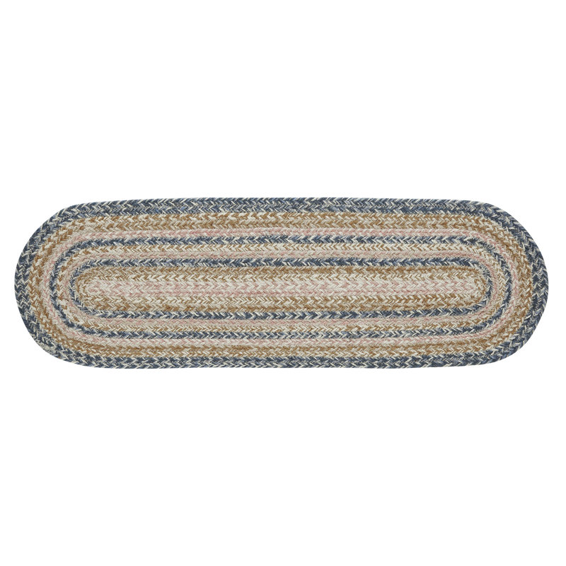 Tapis d'escalier bleu / beige Liseron, Ovale 8,5 po x 2 pi 3 po