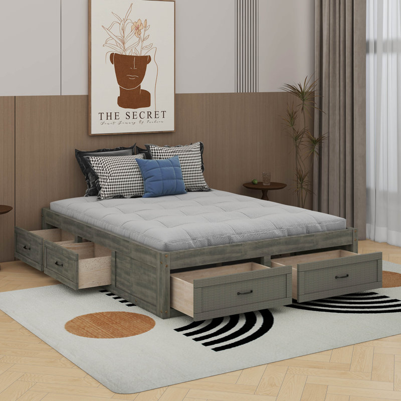 Platform Bed With 6 Drawers, Antique Gray, Full