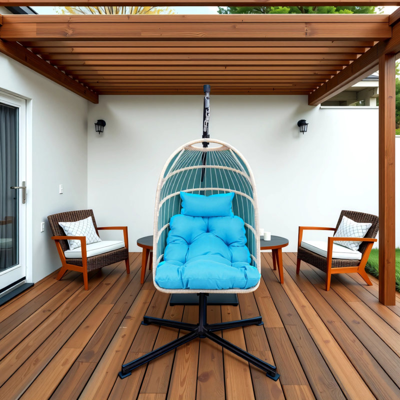 Balancelle en osier pour patio, Bleu