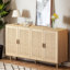 Armoire de rangement élégante et fonctionnelle en rotin à 4 portes, pour la salle à manger, le salon, le bureau, facile à assembler