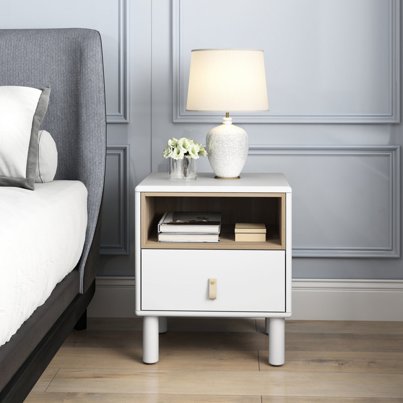 Armoire de chevet moderne avec tiroir pratique et espace ouvert - Compartiment de table d'appoint de style nordique blanc attrayant