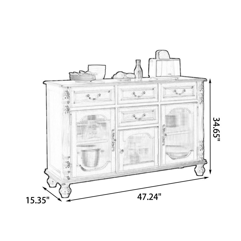 Buffet en cerisier foncé, H 34,65 po x l 47,24 po x P 15,35 po, Cerise profonde
