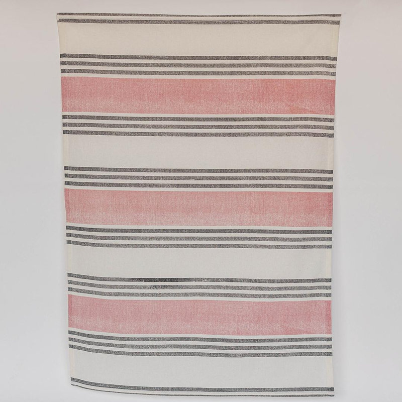 Striped Printed Cotton Tea Towel, Rose