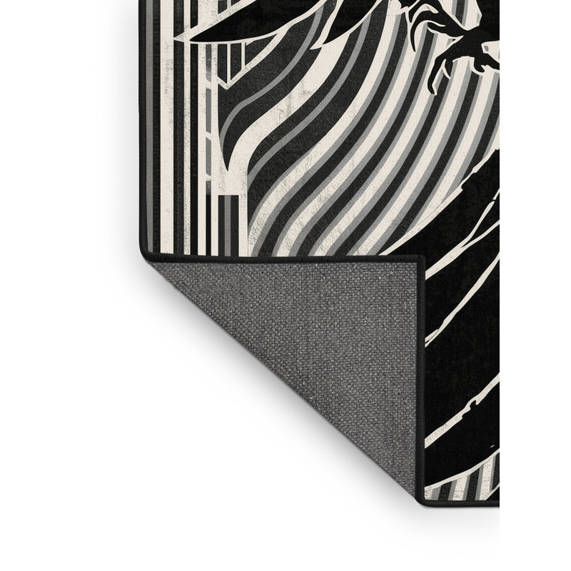 Tapis arc-en-ciel doux et moelleux de couleur art déco Phoenix gris - reliure noire, 5 x 7