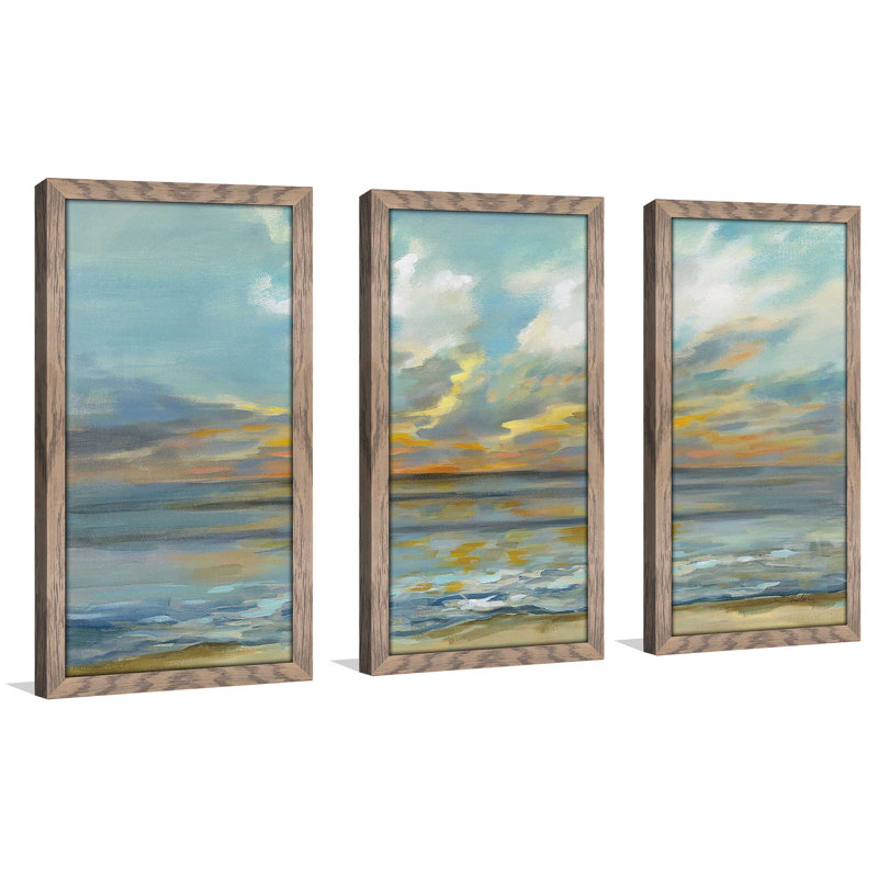 "Rhythmic Sunset Waves" par Silvia Vassileva, impression sur acrylique 3 pièces, 25.5" H x 40.5" W x 1" D