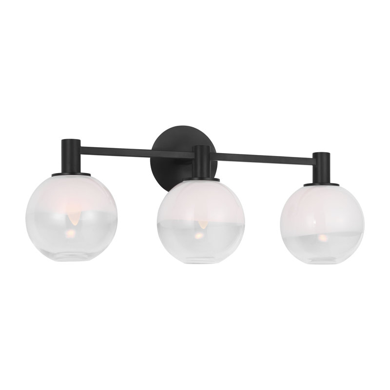 Sean Lavin Torian Bathroom Bedroom Wall Fixture With Milk Clear Glass Mix Shade, Aged Iron, 9.625" H x 24" W x 7" D, 3 Lights