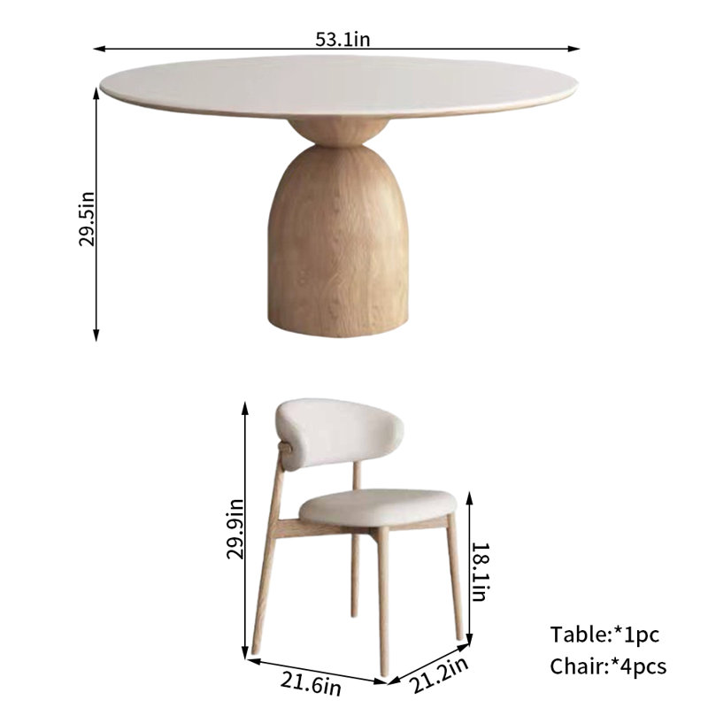 Ensemble de chaises de table de salle à manger en bois massif, H 29,5 po x L 53,1 po x l 53,1 po