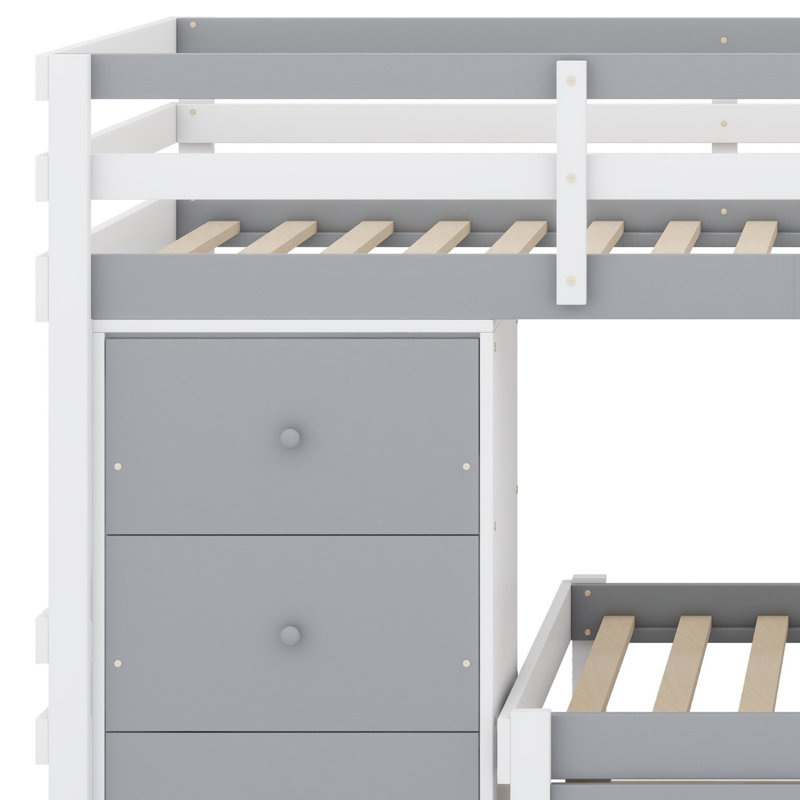 Lit superposé Loft avec tiroirs et échelle, gris